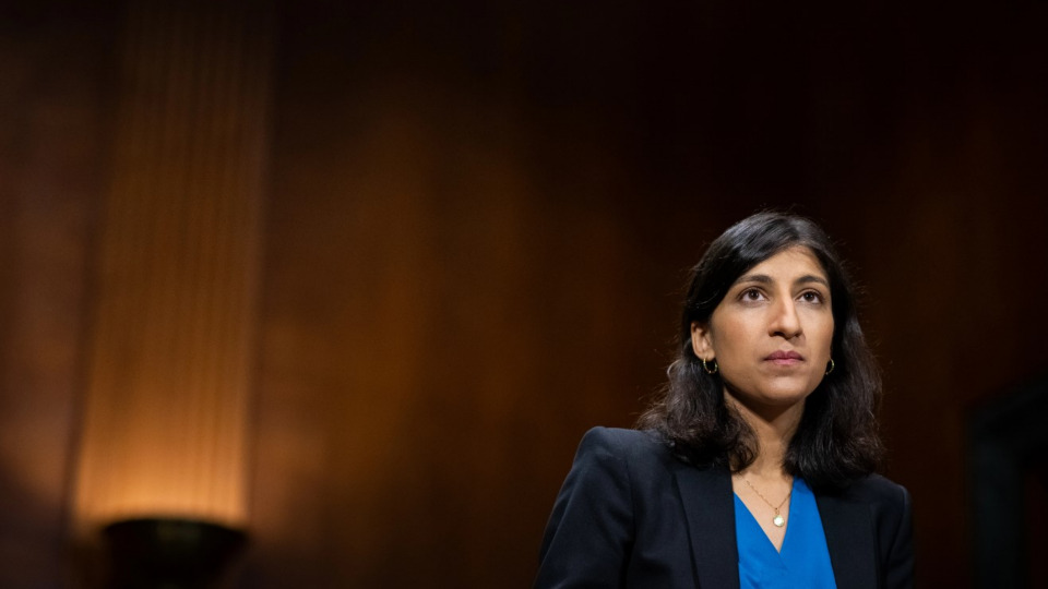 Chair of the Federal Trade Commission Lina Khan prepares for a Senate Judiciary Subcommittee hearing