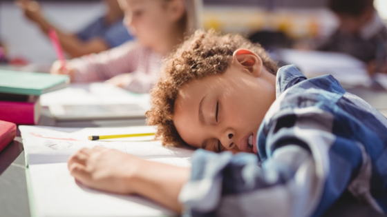 Child falls asleep at desk while in class