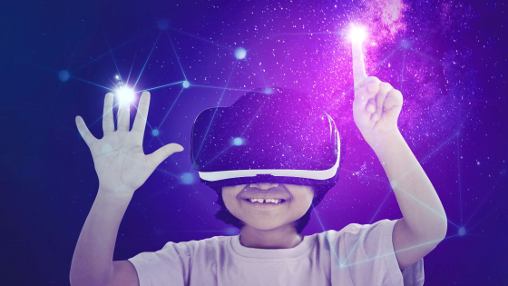 Child using virtual reality headset