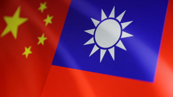 Chinese and Taiwanese flags seen in illustration