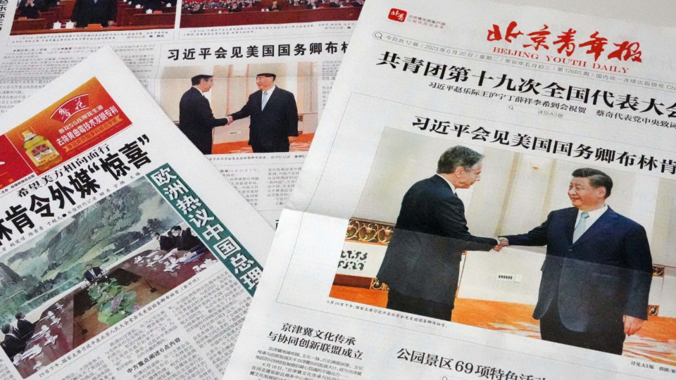 Chinese newspapers reporting on meeting between U.S. Secretary of State Antony John Blinken and Chinese President Xi Jinping in Beijing