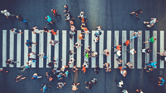 City residents using crosswalk.