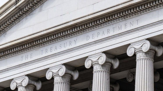 Close up of U.S. Treasury Department building