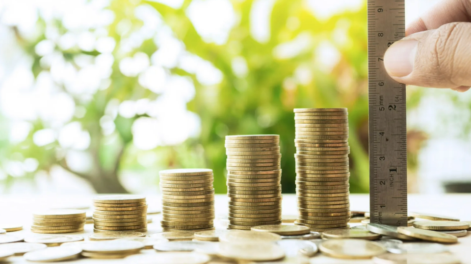 Coins with ruler to signify measurement of inequality