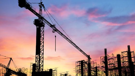 Construction site at sunset