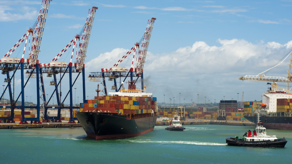 Container ship leaving the port of Durban South Africa