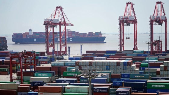 Containers are seen at the Yangshan Deep Water Port in Shanghai