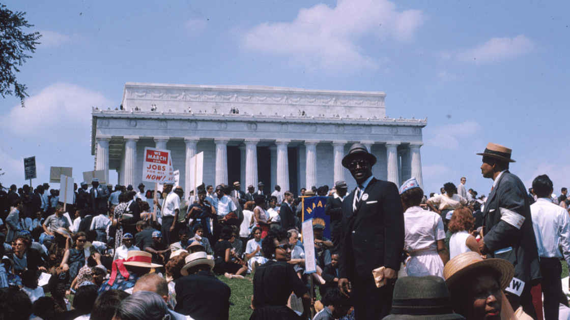 Crowd gathered at the Lincoln Memorial during the March on Washington in 1963