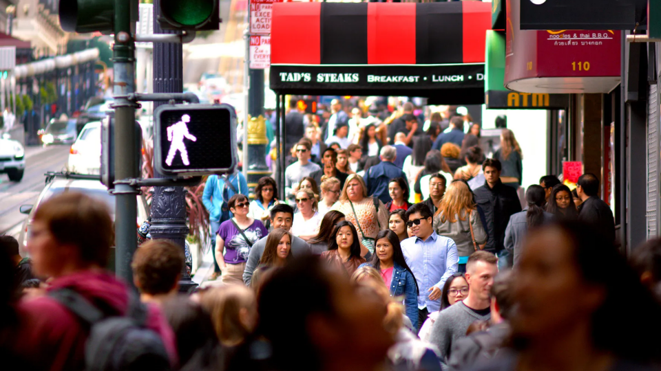 Crowded sidewalk in San Francisco, California