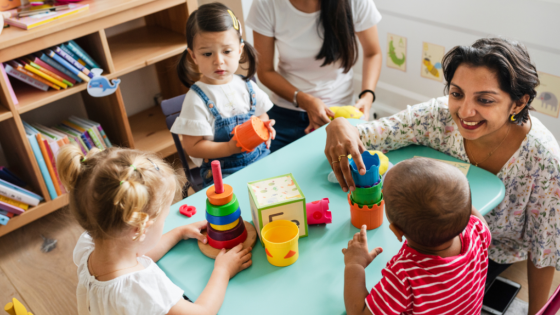 Daycare teacher with children