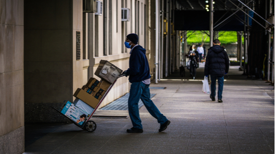 Delivery man in New York City during the COVID-19 crisis.