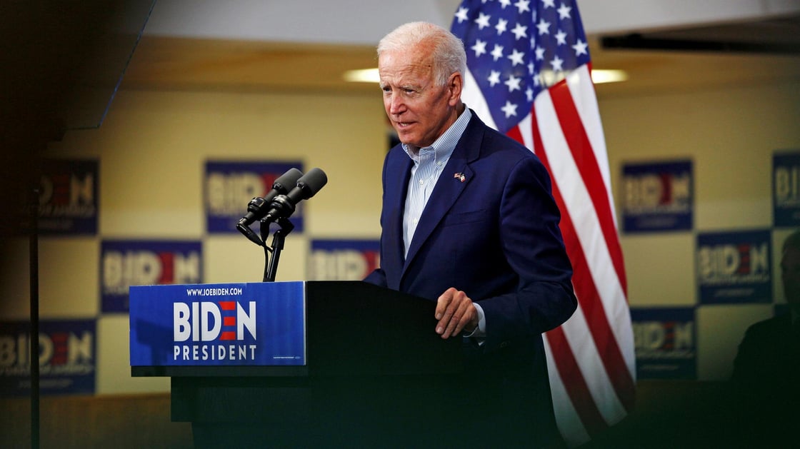 Democratic 2020 U.S. presidential candidate and former Vice President Joe Biden speaks at an event at the Mississippi Valley Fairgrounds in Davenport