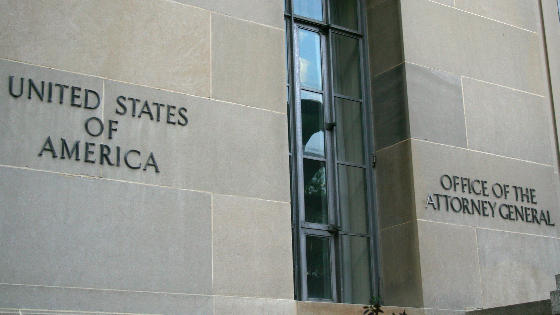 Department of Justice building with sign for the office of the attorney general