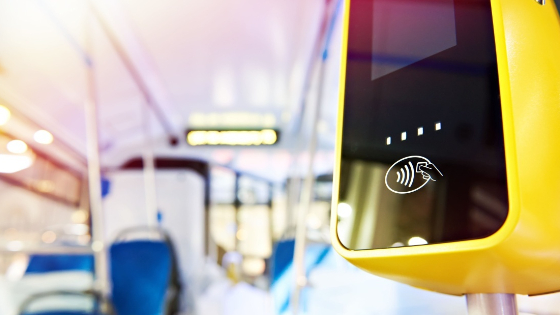 Digital credit card reader on public transportation.