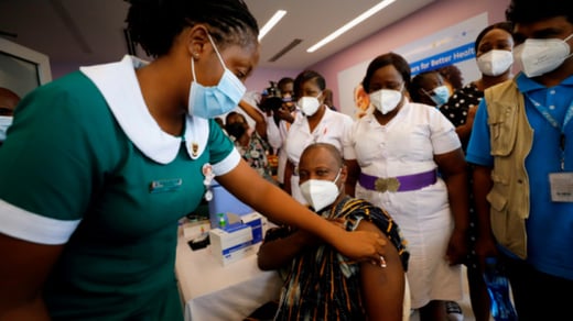Director General of the Ghana Health Service Dr. Patrick Kuma-Aboagye receives the coronavirus disease (COVID-19) vaccine