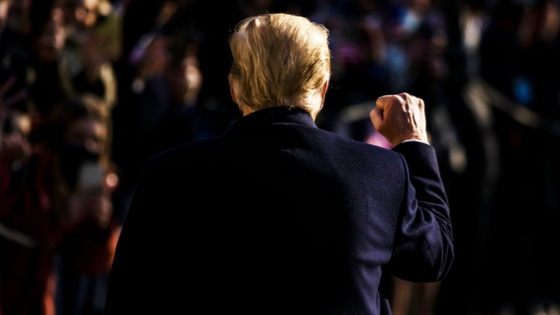 Donald J. Trump makes a statement as he departs the White House.