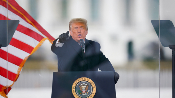 Donald Trump gestures as he speaks during a rally to contest the certification of the 2020 U.S. presidential election results