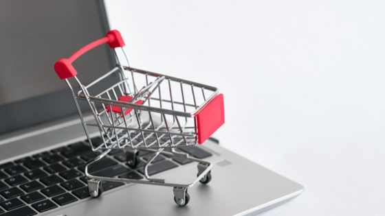 E-commerce shopping cart on keyboard