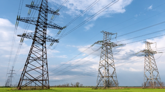 Electric transmission line running through a farm