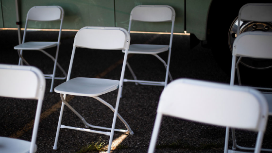 Empty chairs in COVID vaccination pop-up site