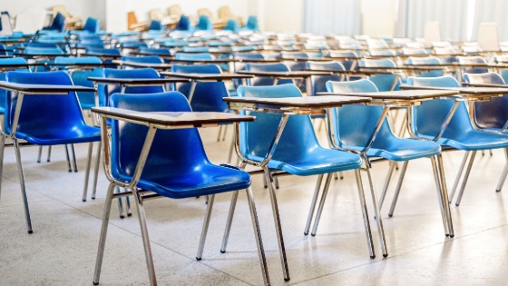 Empty chairs in a classroom