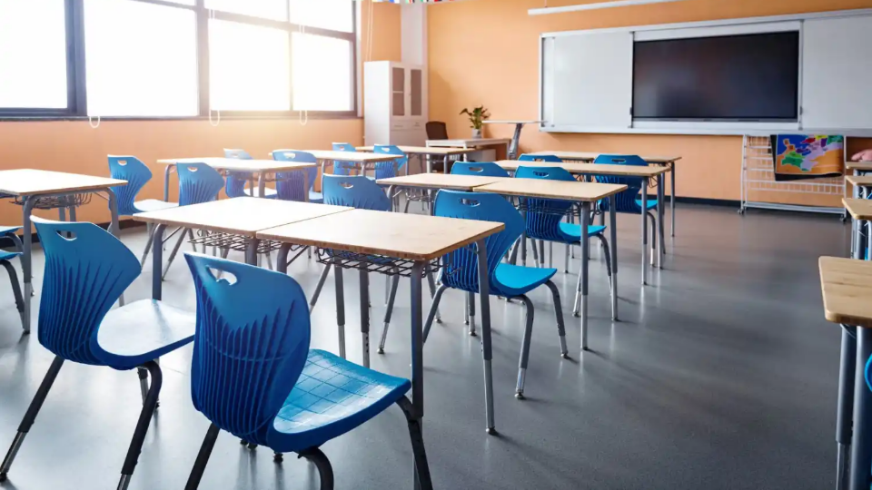 Empty classroom on a sunny day