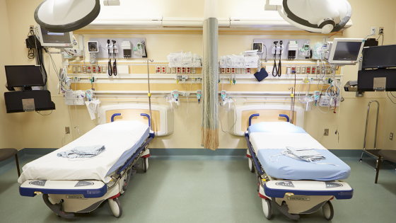 Empty emergency room with two beds