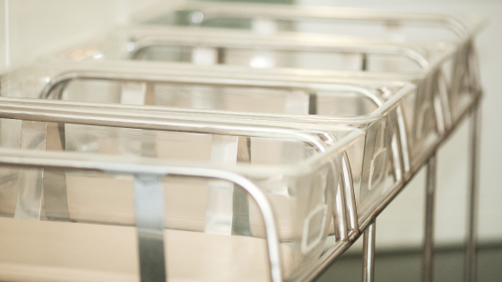 Empty newborn baby beds in hospital