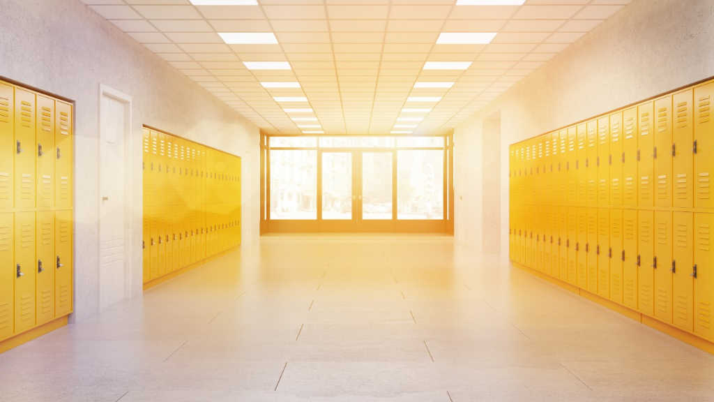 Empty school hallway with lockers