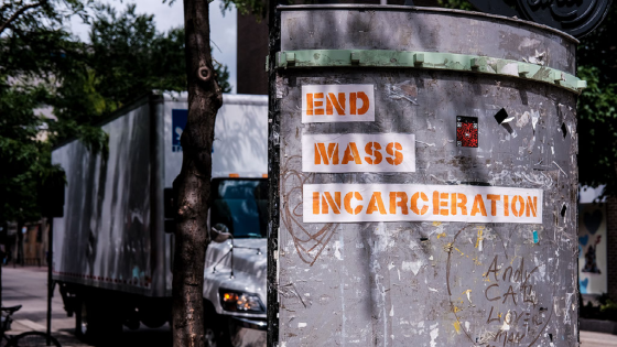 End mass incarceration written on wall