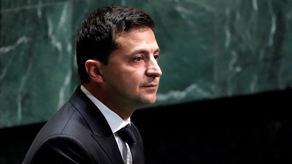 Ukraines President Volodymyr Zelenskiy sits before addressing the 74th session of the United Nations