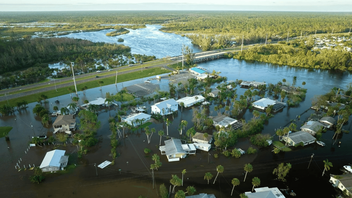 Flooded neighborhood in rural area