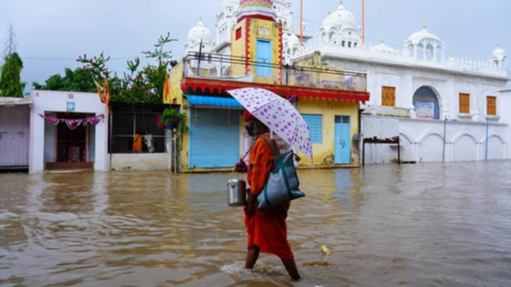 Flooded roads after heavy monsoon rains, in Pushkar, India