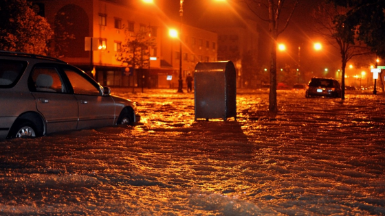 Flooded streets caused by Hurricane Sandy in New York