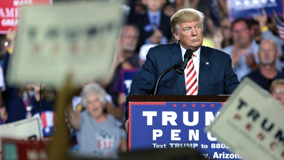 Former President Donald Trump speaks at a campaign rally in Prescott Valley