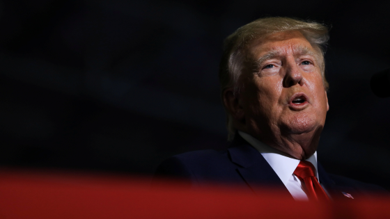 Former U.S. President Donald Trump speaks during a rally in Washington Township, Michigan