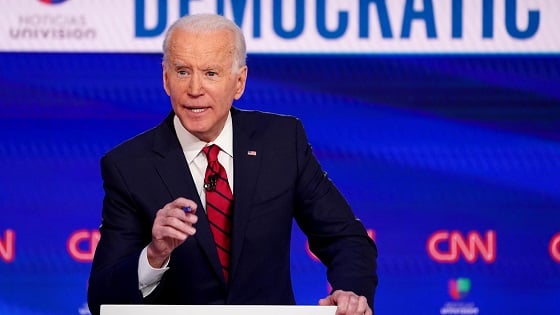 Former Vice President Joe Biden speaks at the 11th Democratic candidates debate