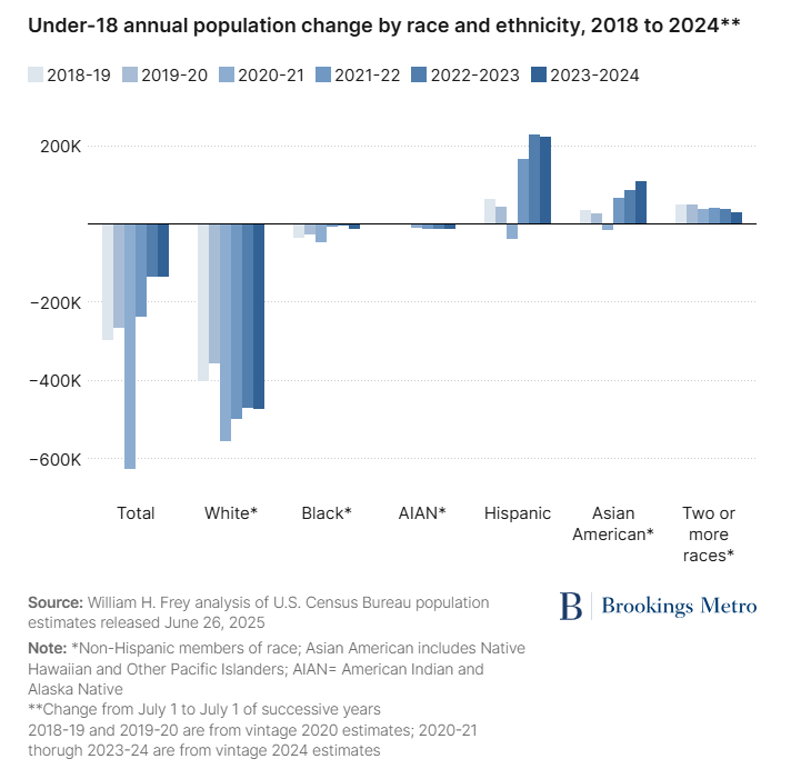 Chart showing under-18 US population change by race and ethnicity 2018-2024