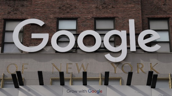 Google sign is pictured on a Google building in the Manhattan