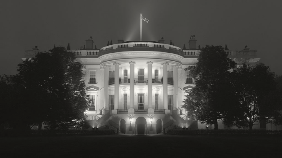 Greyscale photo of the White House