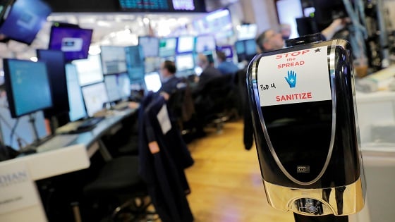 Hand sanitizer as is seen on the floor of the New York Stock Exchange (NYSE)