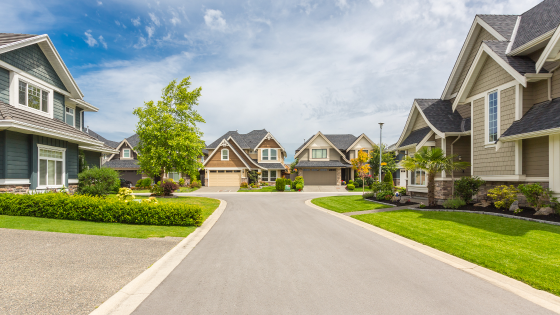 Houses shown in quiet neighborhood