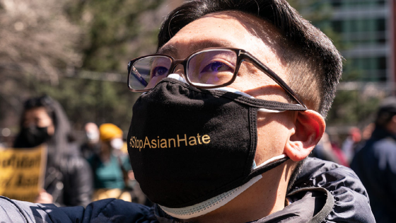 Hundreds of people rally in Columbus Park of Chinatown against hate crime in support of Asian communities in New York