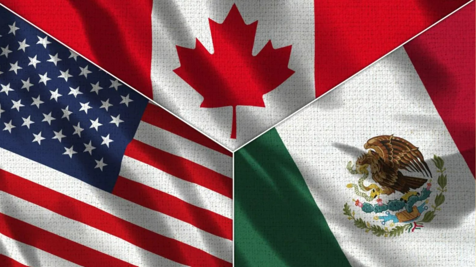 Illustration of U.S., Canada, and Mexico national flags