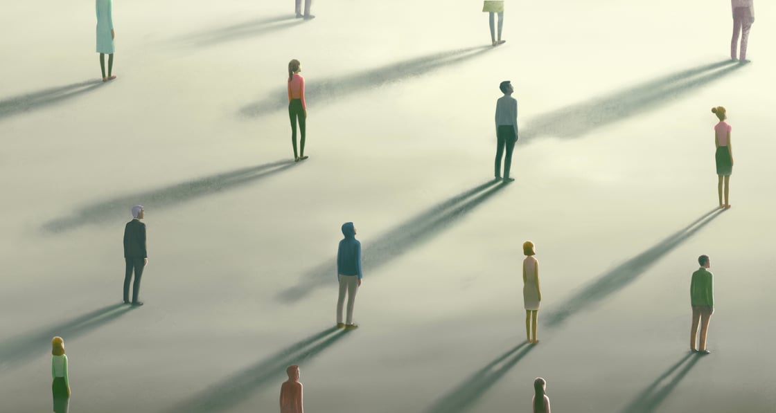 Illustration of socially-distanced crowd.