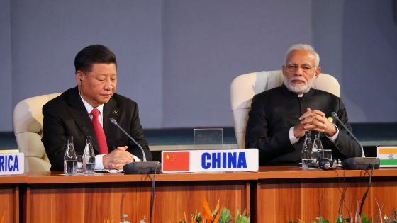 Indian Prime Minister Narendra Modi and Chinas President Xi Jinping attend the BRICS summit meeting in Johannesburg