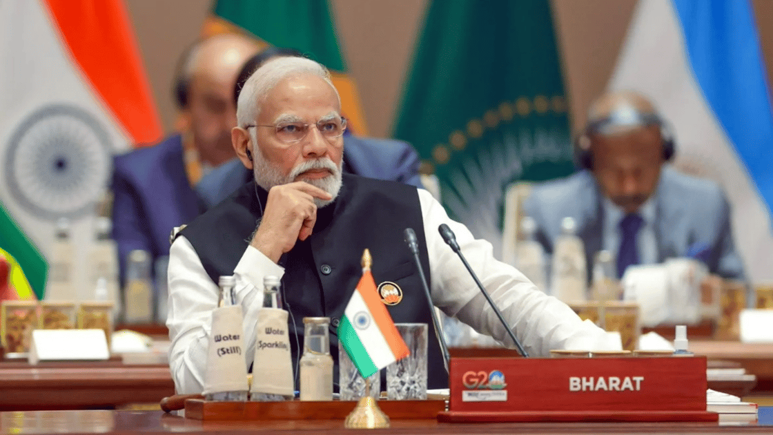 Indian Prime Minister Narendra Modi attends a session of the G20 Summit in New Delhi