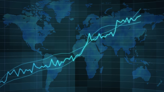 Inflation line over world map.