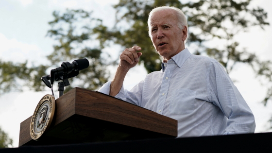 Joe Biden delivers remarks as he attends a Labor Day celebration at the United Steelworkers of America Local Union 2227 in West Mifflin