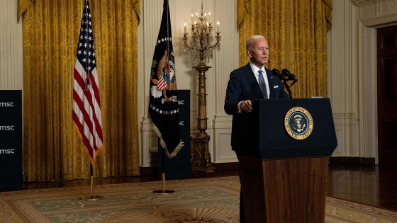 Joe Biden delivers remarks at a virtual event hosted by the Munich Security Conference